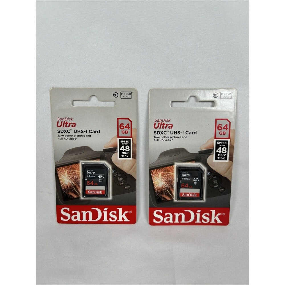 2 SanDisk Ultra 64GB SD SDXC Memory Card SDSDUNR-064G-GN3IN 48mbs Import Version
